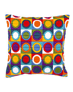 Borduurpakket voorbedrukt spansteek kussen veelkleurige cirkels van vervaco