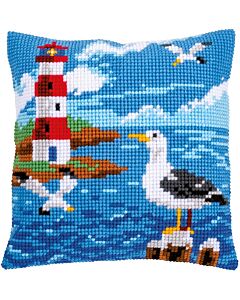 Vervaco borduurkussen vuurtoren en meeuwen pn-0158364  Kruissteek borduren