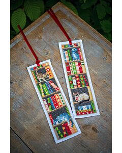 Vervaco borduurpakket 2 boekenleggers katten in boekenrek borduren PN-0187764