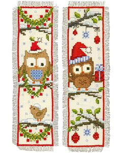 Vervaco borduurpakket 2 boekenleggers uiltjes met kerstmuts borduren pn-0149284