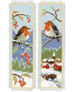 Vervaco borduurpakket 2 boekenleggers wintervogels pn-0155656