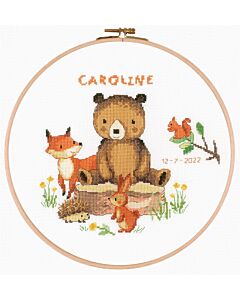 Vervaco borduurpakket bosdieren geboortetegel met borduurring pn-0197026