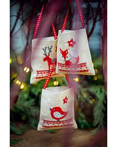 Vervaco borduurpakket cadeauzakjes 3 st. kerstdiertjes pn-0196915