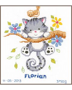 Vervaco borduurpakket geboortelap spelende kitten pn-0146276 borduren 