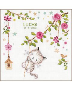 Vervaco borduurpakket geboortetegel guitig poesje pn-0199072