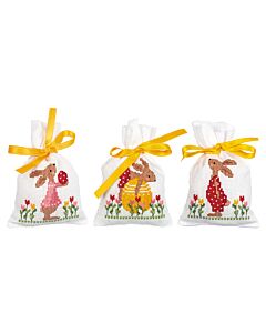 Vervaco borduurpakket kruidenzakje 3 st. paaskonijnen in tulpentuin pn-0196545