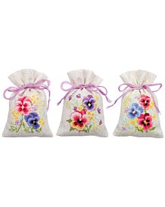 Vervaco borduurpakket kruidenzakje 3 st. viooltjes met telpatroon pn-0169374