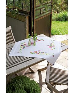 Vervaco borduurpakket tafelkleed pimpelmees met viooltjes pn-0148682 voorbedrukt borduren
