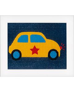 Vervaco borduurpakket voorbedrukt gele auto van Lief! pn-0150308 voor kinderen.