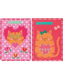 Vervaco kinder borduurpakket 2 borduurkaarten poezen met hartjes pn-0157039