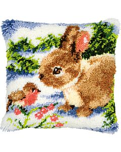 Vervaco knooppakket knoopkussen konijn en vogeltje in de sneeuw pn-0014136 om te knopen
