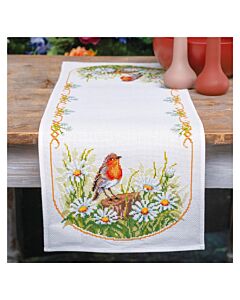 Vervaco tafelloper margrieten & roodborstje borduren met telpatroon pn-01021791