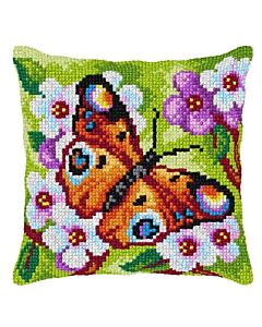 Borduurpakket kruissteek kussen vlinder orchidea 9379