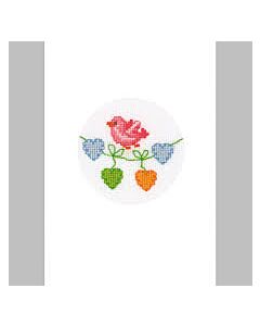 Wenskaart met omslag vogel met hartjes om te borduren van vervaco 