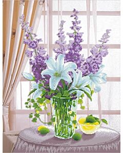 Needleart World voorbedrukt borduurpakket Lillies & Hollyhocks-Lillies & stokrozen 650.001 op aida