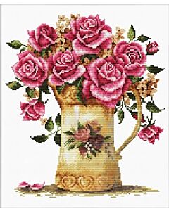 Voorbedrukt borduurpakket vaas met rozen op aida Needleart World