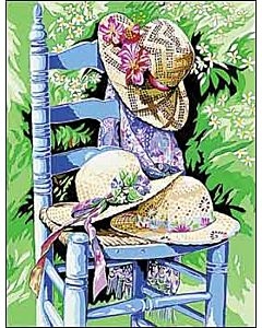 Voorbedrukt canvas/stramien stoel met hoeden om te borduren van Margot