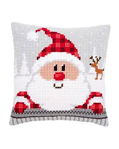 Vervaco borduurpakket Kerstman met geruite muts pn-0148061 kruissteekkussen