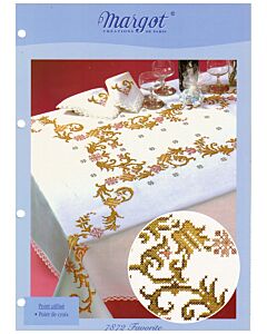 Voorbedrukt tafelkleed  bloemen in spansteek van margot 9099 excl garen afm 160x300cm