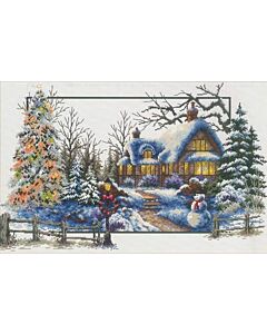 Voorbedrukt borduurpakket Winter huisje op aida Needleart World 640.048
