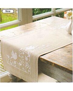  Bedrukte loper met witte vogels  om te borduren