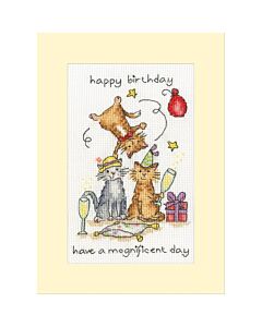 Bothy Threads borduurpakket wenskaart katten feest XGC60 telpatroon