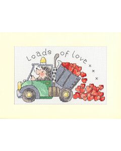 Bothy Threads borduurpakket wenskaart vrachtwagen vol liefde XGC64 telpatroon incl. passe-partout, kaart en envelop