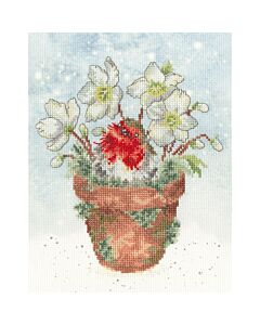 Bothy Threads borduurpakket roodborstje in de bloempot XHD147 telpatroon