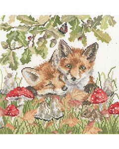 Bothy Threads borduurpakket vosjes onder de eikenboom XHD168 telpatroon