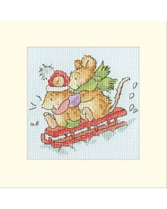 Bothy Threads borduurpakket kerstkaart sleeën XMAS80 telpatroon incl. passe-partout, kaart en envelop