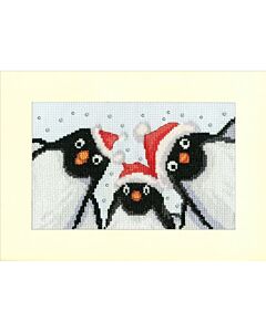 Bothy Threads borduurpakket kerstkaart pinguïn selfie XMAS89 telpatroon incl. passe-partout, kaart en envelop