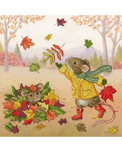 Bothy Threads borduurpakket muizen spelen tussen de bladeren XSS32 telpatroon
