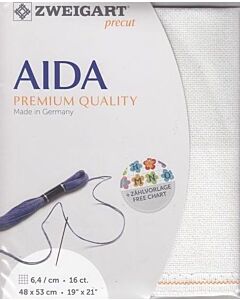 Zweigart borduurstof aida 16ct/ 6.4kruisje wit met glitter 11 afm. 48x53c