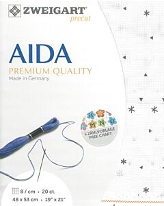 Zweigart borduurstof aida 20 counts / 8 kruisje per cm kleur 1369 wit met printjes