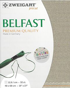 Zweigart linnen borduurstof taupe met glitter Belfast 32counts/12,6 draden per cm kl.11 afm. 48x68cm