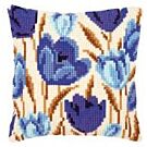 Vervaco kruissteek borduurpakket blauwe tulpen kussen pn-021764