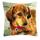 Borduurpakket kruissteekkussen  teckel om te borduren van vervaco  