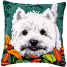 Borduurpakket kruissteekkussen westie tussen herfstbladeren van Vervaco pn-0170288