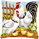Borduurpakket  kussen  Kippenfamilie op de boerderij