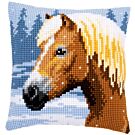 Kruissteek borduurpakket borduurkussen paard in de sneeuw van Vervaco pn-0157077