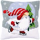 Borduurpakket kruissteekkussen kerstkabouter op ijs van Vervaco pn-0188660