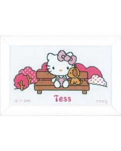 Borduurpakket Geboortetegel Hello Kitty in het park: Tess met telpatroon van vervaco pn-0155878