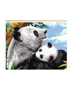 Voorbedrukt canvas/stramien knuffelde panda met jong om te borduren van Margot