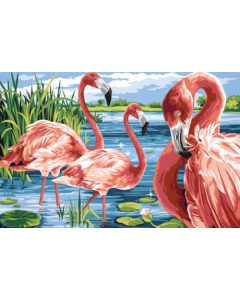 Voorbedrukt canvas / stramien flamingo's om te borduren van Margot