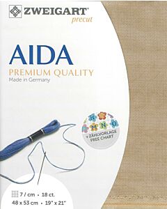 Borduurstof aida 18ct/ 7 kruisje van Zweigart bruin marmer 3009 afm. 48x53cm