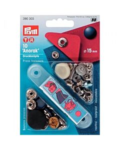 Prym vernietbare drukknopen Anorak - 15mm blauw met kap gelakt 10 stuks 