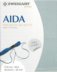 Zweigart borduurstof aida 20 counts / 8 kruisje per centimeter 5018 blauw-grijs  48x53 cm.