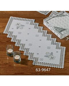 De afm van dit kleedje is 26x67cm. Dit pakket is incl stof White Hardanger 9/22'' with pearl yarn met garen en een naald. 