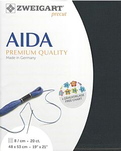 Zweigart borduurstof aida 20 counts / 8 kruisje per centimeter 7026 Antraciet  48x53 cm.