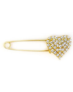 Kilt veiligheidsspeld hart met strass diamantjes goud, 8cm groot